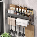 Wall Mount Kitchen Organizer | Utensil Holder & Spice Rack with Hooks