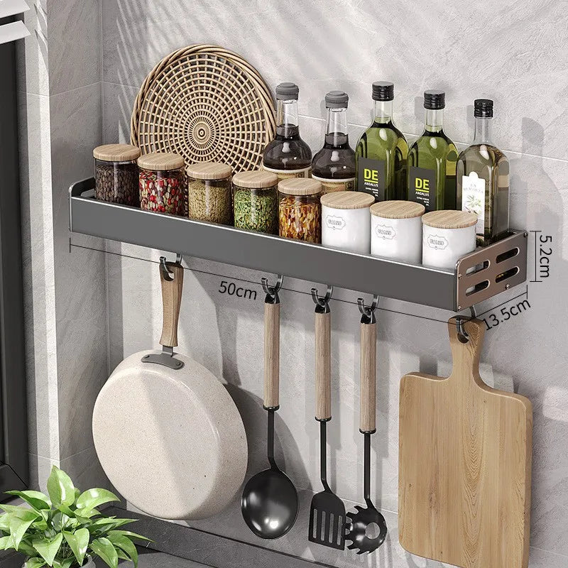 Wall Mount Kitchen Organizer | Utensil Holder & Spice Rack with Hooks